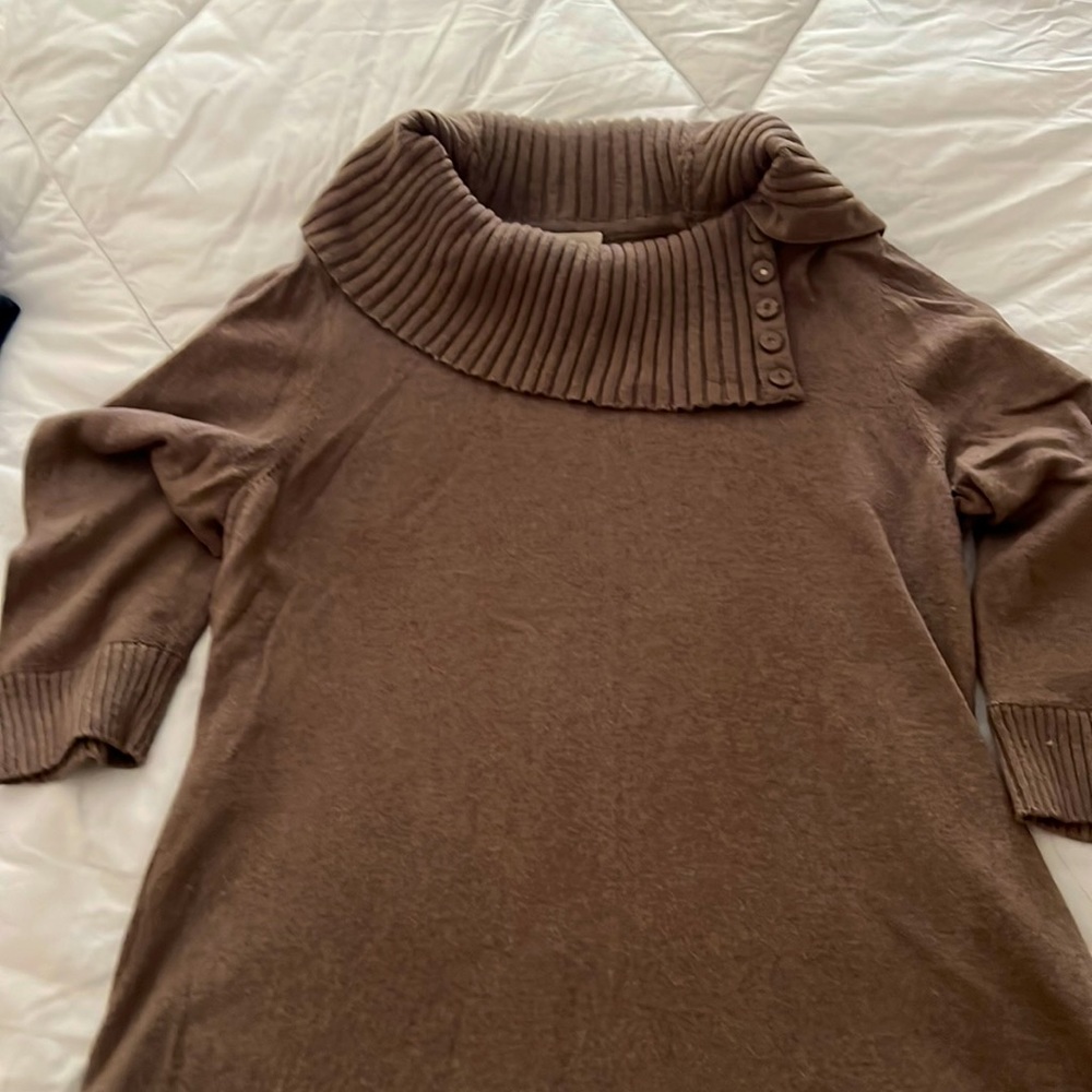 Chico’s soft brown snap down cowl neck sweater